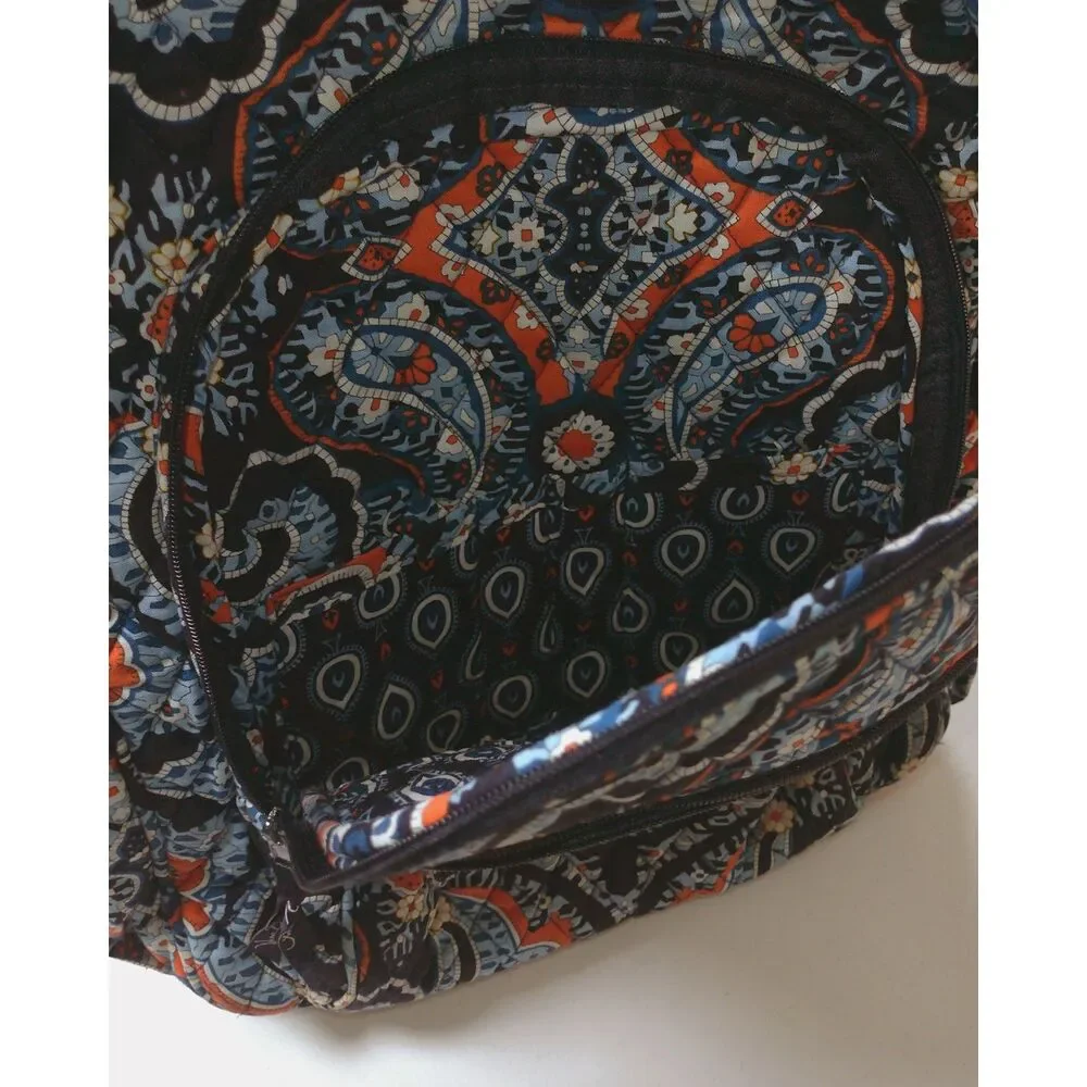 Vera Bradley Marrakesh Quilted Cotton Backpack School Travel Blue Orange